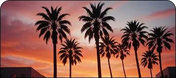 Palm trees at sunset representing the LAX to Palm Springs route.