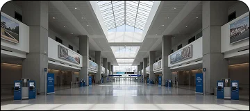 Modern airport terminal interior.