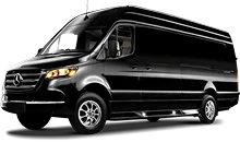 A black Mercedes-Benz Sprinter van.