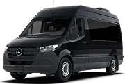  A black Mercedes-Benz Sprinter van. The image shows the van's side door open.
